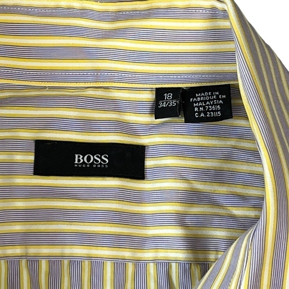 Hugo Boss Men’s Button Down Striped Dress Shirt. Purple/Bl Yellow 18 34/35 #1209 - Picture 4 of 5